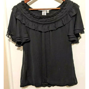 Marc Bouwer Blouse Black Short Sleeve Top Ruffles